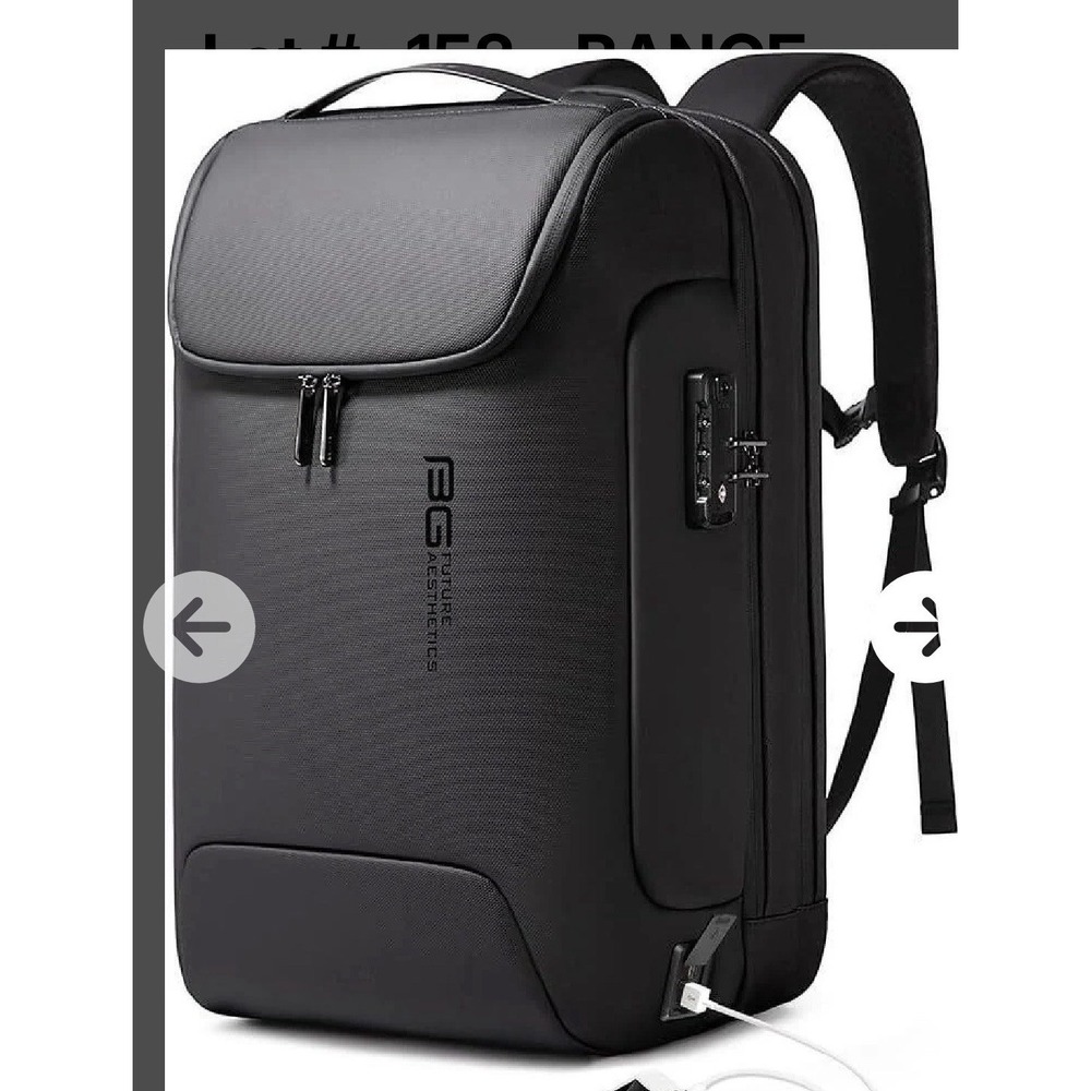 BANGE Anti-Theft Backpack, USB3.0 17.3" Black NWT